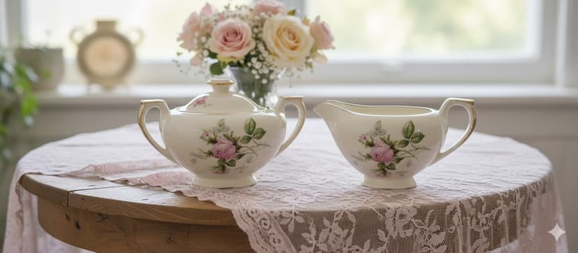 Creamer and Sugar Bowl Set with tongs